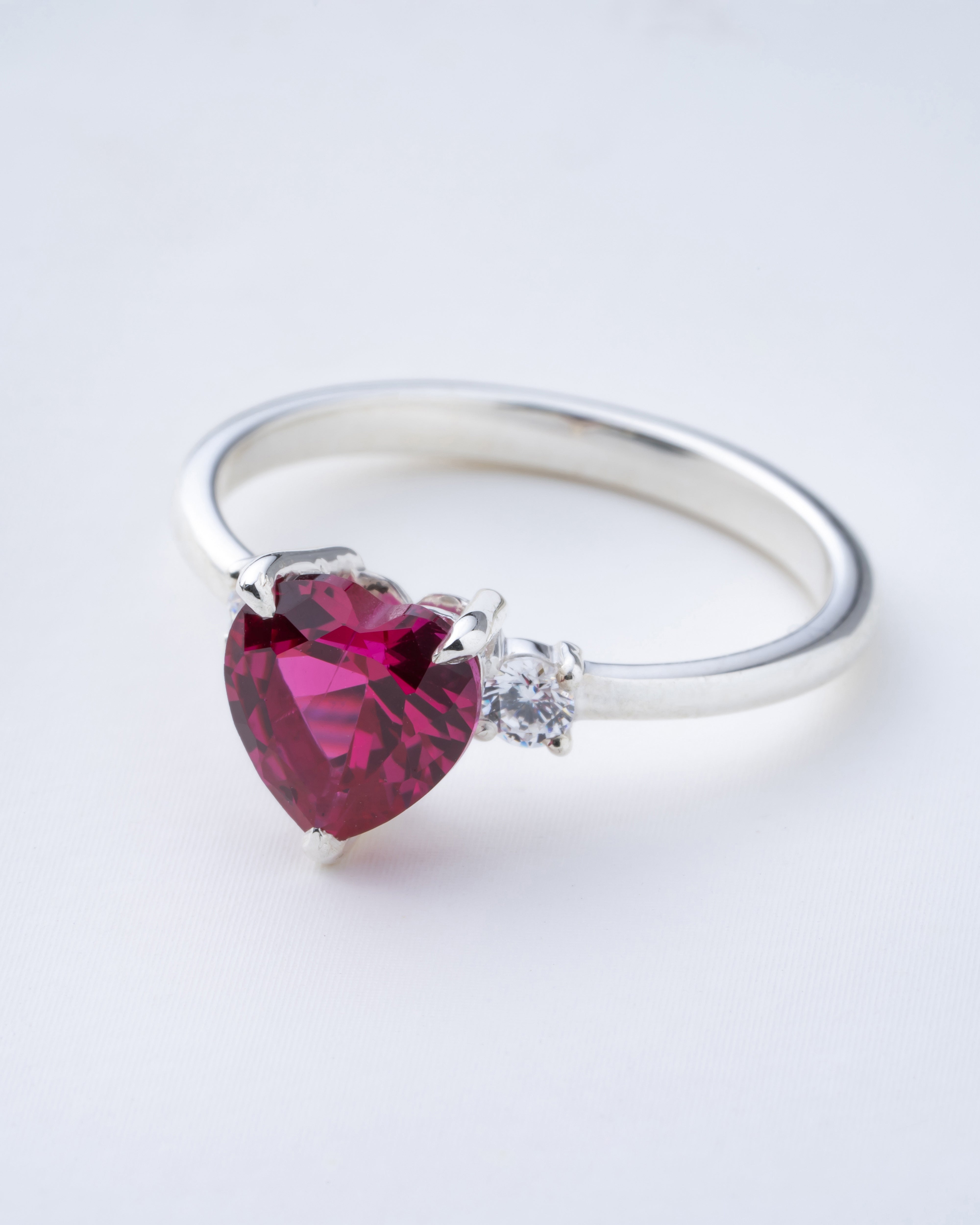 Ruby heart ring, Silver Heart Ring