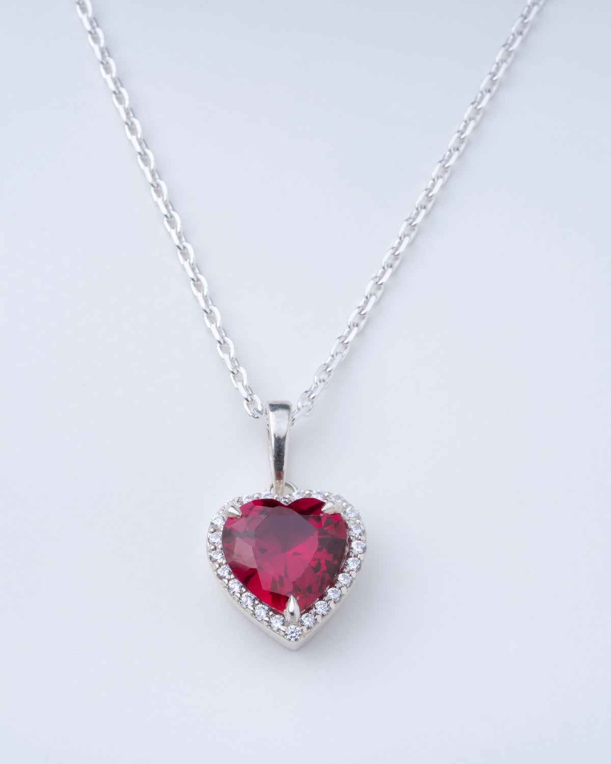 Heart Ruby Necklace, Heart shape Pendant